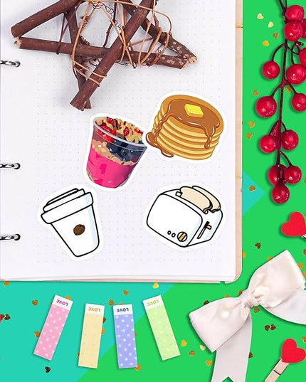 BulbaCraft Cute Breakfast Food Stickers for Scrapbooking, Water Bottle & Laptop - Breakfast Party Supplies & Decorations, Kawaii Food Stickers, Waterproof Vinyl Decals, Gifts for Women & Men