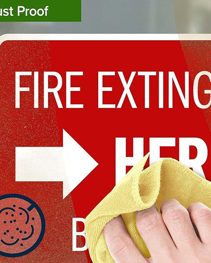 Fire Extinguisher Here Break Glass Sign, 10x7 Inches, 4 Mil Vinyl Decal Stickers Weather Resistant, Made in USA by My Sign Center