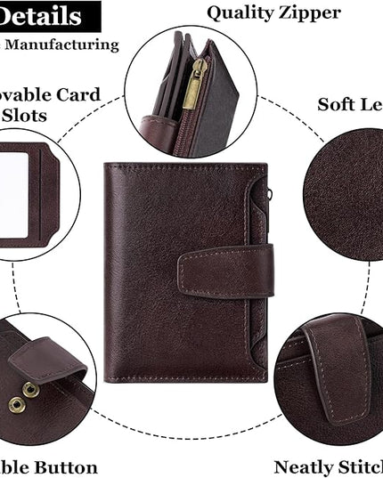 Airkit Small Wallet Women RFID Blocking Genuine Leather Bifold Compact Card Holder Wallet for Women with Zipper Coin Pocket 4 ID Window