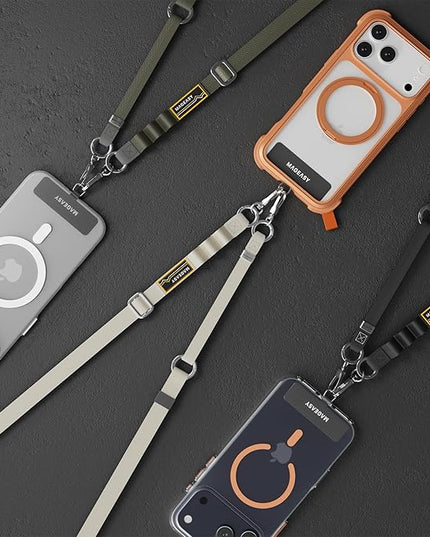MAGEASY 2-In-1 Cell Phone Lanyard Crossbody - Universal Crossbody Phone Leash & Wrist Strap with Built-in Keychain, Phone Tether Tab | Anti Drop & Anti Theft for Daily & Travel (Concrete Grey)