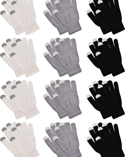 Pangda 12 Pairs Winter Touch Screen Gloves for Men Women Stretch Knitted Texting Gloves Warm Windproof Solid Color Mittens