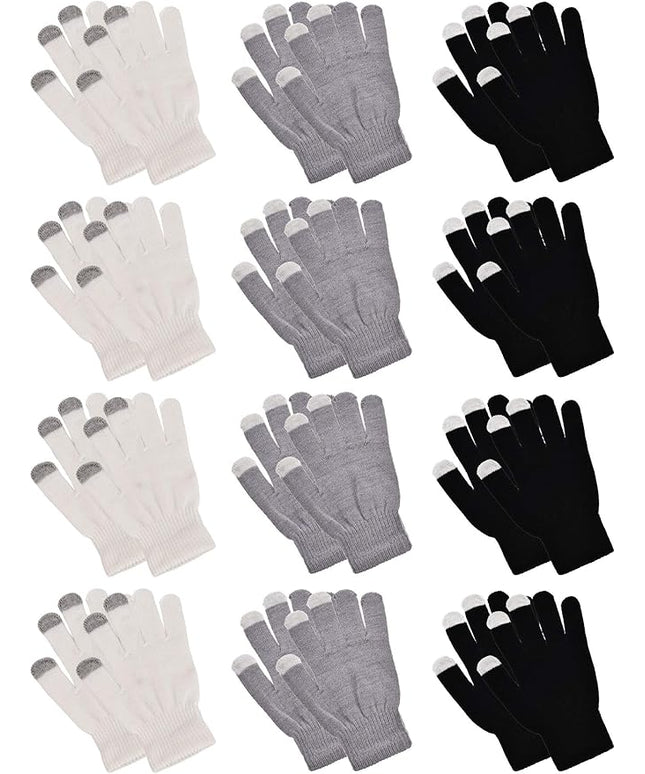 Pangda 12 Pairs Winter Touch Screen Gloves for Men Women Stretch Knitted Texting Gloves Warm Windproof Solid Color Mittens