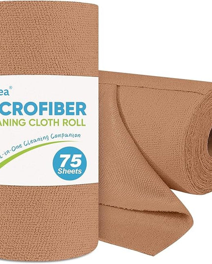 AIDEA Microfiber Cleaning Cloth Roll, 75PK, Reusable Paper Towels Tear Away Cloth, Microfiber Towels Washable Shop Rags, Lint Free Cleaning Rags for House, Kitchen, Window, 11.5"×11.5", Coffee