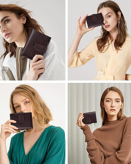 Airkit Small Wallet Women RFID Blocking Genuine Leather Bifold Compact Card Holder Wallet for Women with Zipper Coin Pocket 4 ID Window