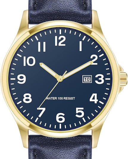 Amazon Essentials Men's Easy to Read 42mm Leather Band Analog Watch