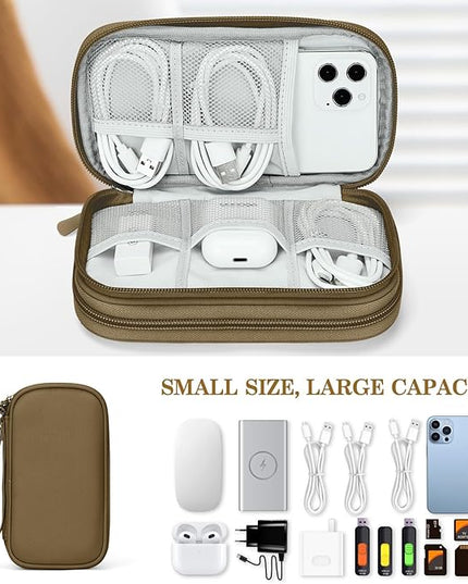 FYY Electronic Organizer, Travel Cable Organizer Bag Pouch Electronic Accessories Carry Case Portable Waterproof Double Layers All-in-One Storage Bag for Cable, Cord, Charger, Phone, Earphone Brown