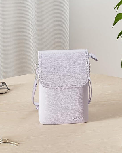 befen Genuine Leather Small Crossbody Bags for Women Cell Phone Bag Cross Body Purses,Silver Zipper