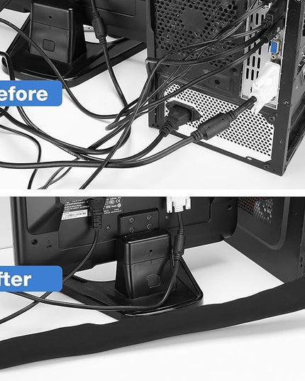 JOTO 2 Pack Cable Management Sleeve, 130" Cord Organizer System with Hook&Loop for TV Computer Office Home Entertainment, Flexible Cable Sleeve Wrap Cover Wire Hider System -Black, 2 Large