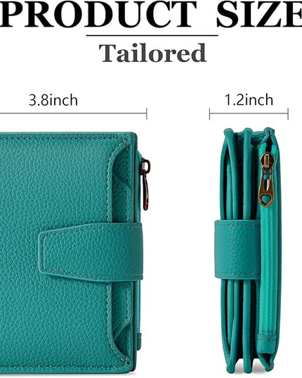 Airkit Small Wallet Women RFID Blocking Leather Bifold Compact Card Holder Wallet for Women with Zipper Coin Pocket 4 ID Window