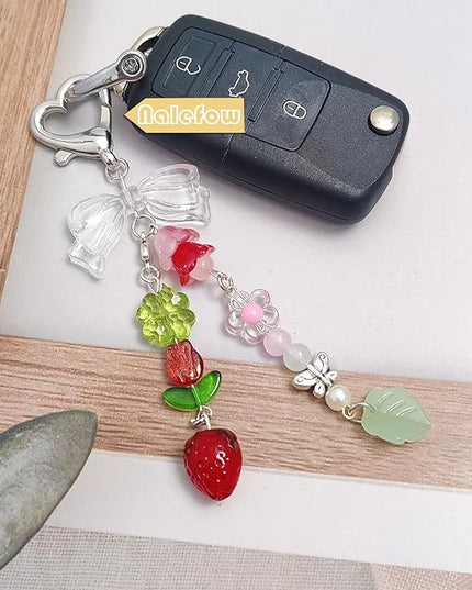 Keychain Bag Accessories Cute Cherry Strawberry Flower Keychains Accessories Decor for Keys Bags Purses Gift