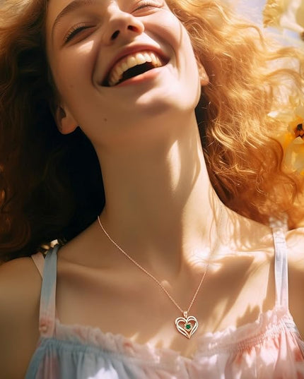 CDE Christmas Gifts for Women S925 Silver Rose Gold Heart Birthstone Necklaces for Women，Ideal Anniversary or Birthday Jewelry Gifts for Wife Girlfriend Her