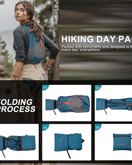 FIORETTO 10L Hiking Backpack for Women Men Mini Packable Backpack Lightweight Small Daypack for Camping Travel Outdoor, Turquoise