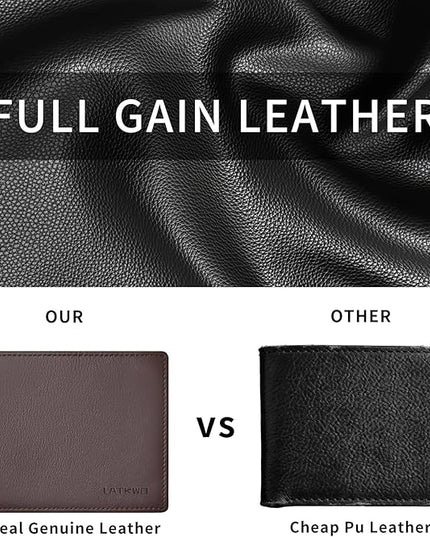 LATKWO Mens Wallet - Genuine Leather Bifold RFID Blocking Slim Front Pocket Large Capacity with 10 Card Slots, 2 ID Windows & 2 Cash Pockets - Heavy Duty Stitched Gift for Men (Brown)