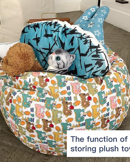 YuppieLife Kids Storage Bean Bag Cover（No Filling） Toy Organizer|Carrying Handle Sofa|Available for Kids and Teenager|Cuddle Chair|Machine Washable and Durable（38“,Happy Dinosaur）