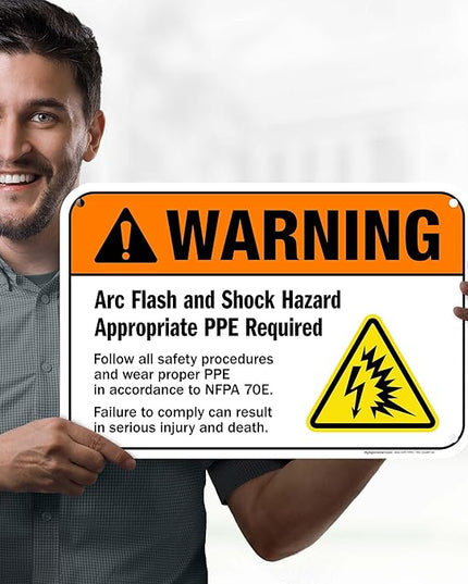 Warning Arc Flash And Shock Hazard Appropriate PPE Required Sign, 12x18 Inches, 55 mil thick HDPS (high density polystyrene), Made in USA by My Sign Center