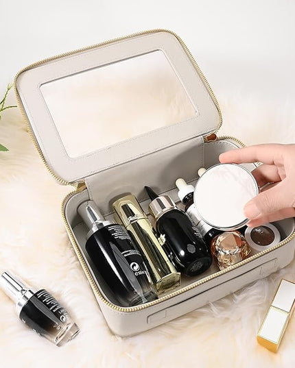 Aveniee Clear Makeup Bag Organizer,Large Travel Toiletry Bag for Women, Waterproof Cosmetic Pouch with Zippers,Car Organizers and Storage Case for Accessories,Grey