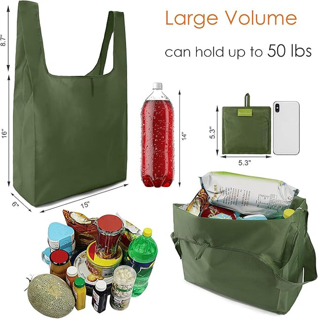 BeeGreen Green Reusable Grocery Bags Wholesale Green Reusable Kitchen Bags Bulk Foldable-Machine Washable with Zipper Storage Pouch 20 Packs