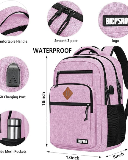 Classic Backpack for Men Women, School Backpack for Girls Boy Teens,15.6 Inch Laptop Bookbag with USB Charger for College High School Work Business Computer Back Pack,mochilas para hombres,Pink