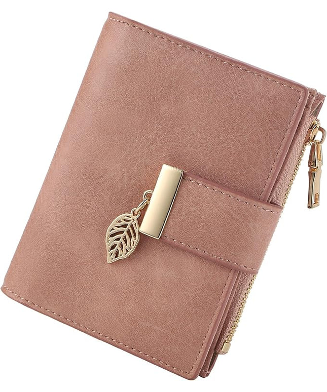 yiijay Small Wallet Women RFID Blocking Leather Bifold Wallet Credit Card Holder for Women Ladies Compact Wallet Mini Purse With Zipper Pocket