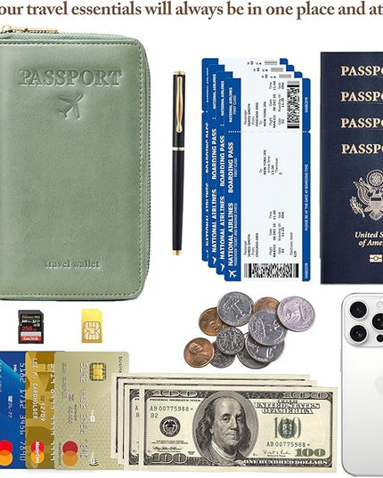 Passport Holder for Travel Women and Men RFID Passport Holder with Card Slots Holder Passport Case Passport cover Passport Wallet Travel Essentials and Accessories (Zipper, Olive Green Zipper)