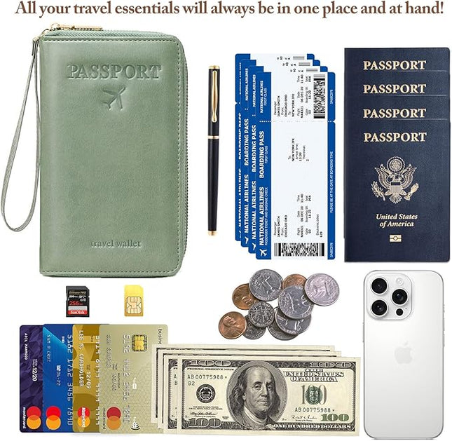Passport Holder for Travel Women and Men RFID Passport Holder with Card Slots Holder Passport Case Passport cover Passport Wallet Travel Essentials and Accessories (Zipper, Olive Green Zipper)