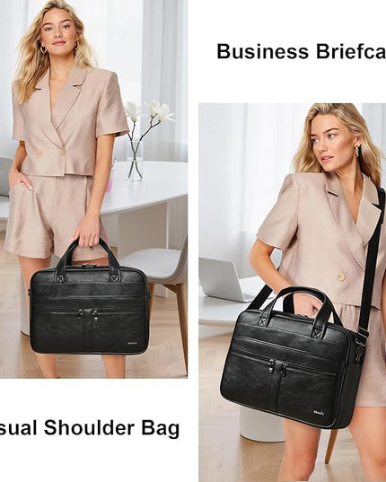 Shrrie Leather Messenger Bag for Men&Women 16 inch Laptop Bag,Water-Resistant Retro Leather Briefcase for Men Business,Work
