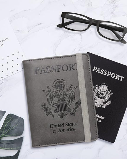 WALNEW Passport Holder for Travel, RFID Passport Cover Wallet for Women Men, PU Leather Passport Book Card Holder Case with Pen, Travelling Essentials for Flying