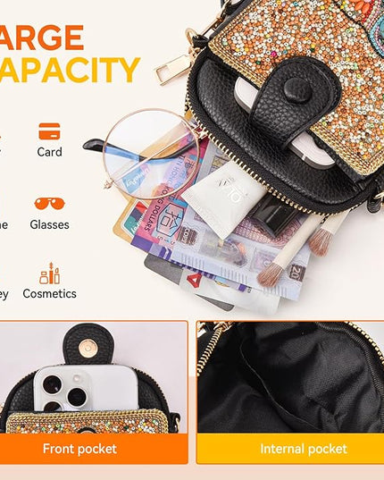 Women's Small Crossbody Cell Phone Bag, Boho Colorful Beaded Purse Wallet with Handmade Cute Patterns