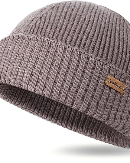 100% Merino Wool Fisherman Beanie for Men Women, Short Knit Cuff Trawler Winter Hat, Warm Soft Outdoor Gift