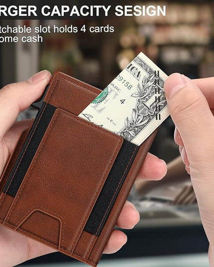 Wallet for Men Wallet with Slim Pop Up Card Holder 9-13 Cards, Bifold Minimalist Smart Wallet RFID Blocking Credit Card Holder with ID Window & Stretchable Cash Slot Compact Metal Aluminum Card Case