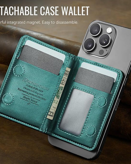 Defencase for Magsafe Wallet Magnetic Card Holder RFID Blocking, PU Leather Minimalist Phone Wallet for MagSafe Phones and Cases for iPhone 17/16/ 15/14/ 13/12/ Pro/Max/Plus/Air, Blue Green