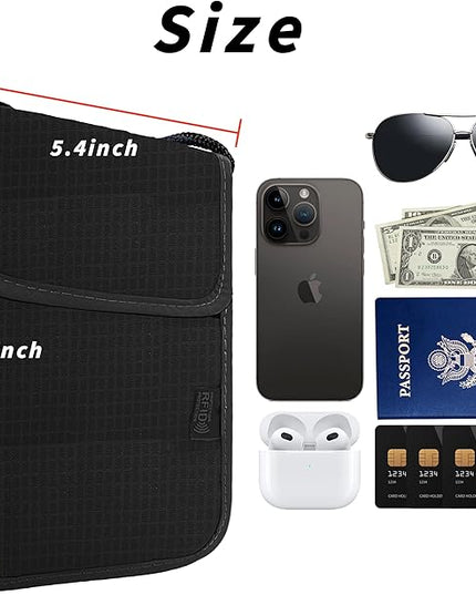 Travel Neck Wallet with RFID Blocking – Passport Holder Organizer Neck Pouch – Portable Easy to Conceal Travel Pouch (Black)