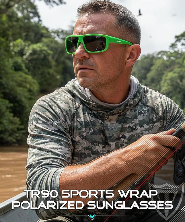ATTCL Polarized Sunglasses Men for Fishing: UV Protection Lightweight TR90 Sports Wrap Sun Glasses Driving Golf Running