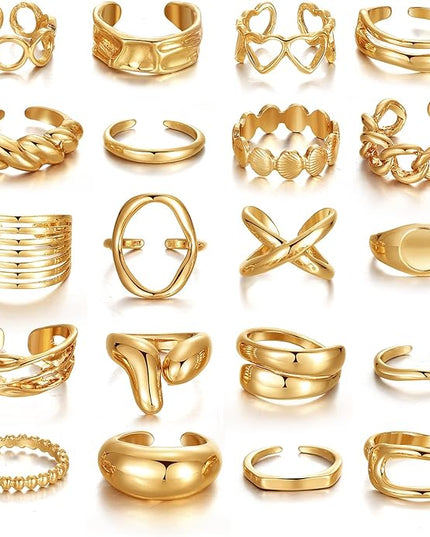 KISS WIFE Goldenen Silvery Black Kunckle Rings Set for Women, Dainty Simple Trendy Cute Stackable Finger Rings Pack, Perfect for Stacking Layering on Thumb and Knuckle, Mixed Size, Jewelry Gift