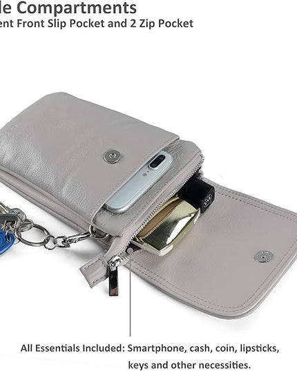 befen Genuine Leather Small Crossbody Bags for Women Cell Phone Bag Cross Body Purses,Silver Zipper