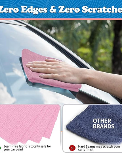 FIXSMITH Microfiber Cleaning Cloth, Shop Towels Bulk, 24 Pack Pink Microfiber Towels for Cars, All-Purpose Absorbent Cleaning Rags, Dust Cloth for Automotive, Mechanic, Garage, Bar, 12 x 11 inch