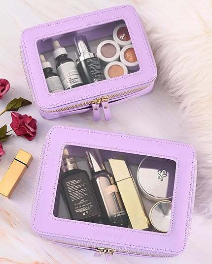 Aveniee Clear Makeup Bag Organizer,Large Travel Toiletry Bag for Women, Waterproof Cosmetic Pouch with Zippers,Car Organizers and Storage Case for Accessories,Lilac