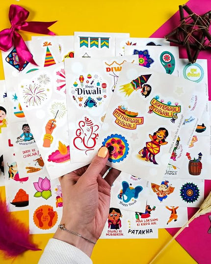 BulbaCraft 100Pcs Diwali Stickers - Diwali Decorations Laptop Decals, Gifts for Women & Men