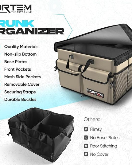 FORTEM Trunk Organizer For SUV Car Trunk Organizer, Foldable Storage, Car Accessories for Women Men, Collapsible Bag, Perfect Christmas Gifts, 600D Oxford, Non Slip Bottom, Straps, Soft Cover (65L)