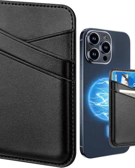 Senose Magnet Phone Wallet, Slim Mag Wallet, Magnetic Card Holder Compatible for iPhone 16/15/14/13/12 and Pro/Pro max, Minimalist Leather Wallet, 3 Slots, Black