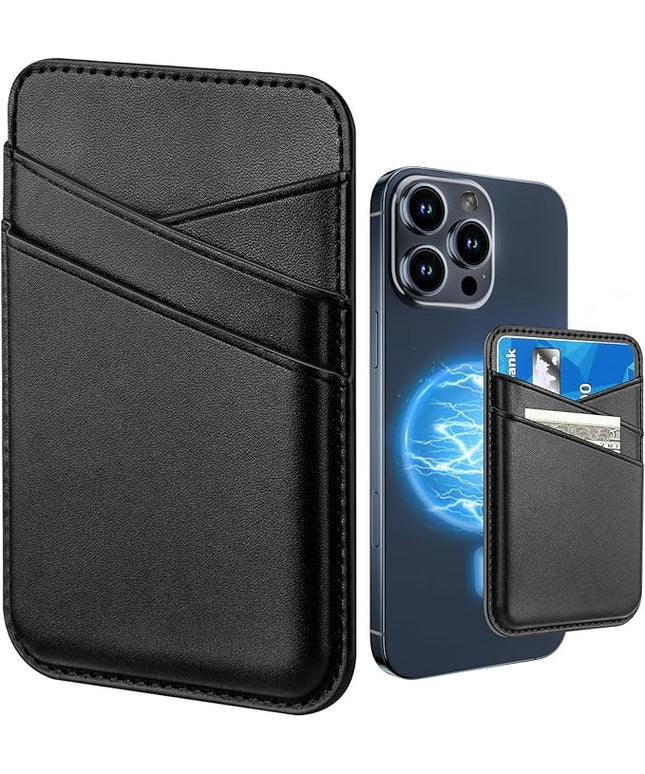 Senose Magnet Phone Wallet, Slim Mag Wallet, Magnetic Card Holder Compatible for iPhone 16/15/14/13/12 and Pro/Pro max, Minimalist Leather Wallet, 3 Slots, Black