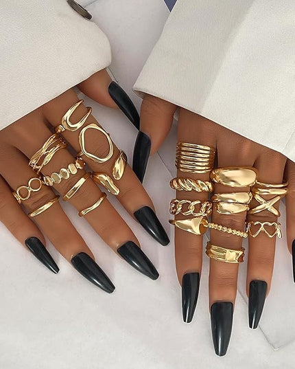 KISS WIFE Goldenen Silvery Black Kunckle Rings Set for Women, Dainty Simple Trendy Cute Stackable Finger Rings Pack, Perfect for Stacking Layering on Thumb and Knuckle, Mixed Size, Jewelry Gift