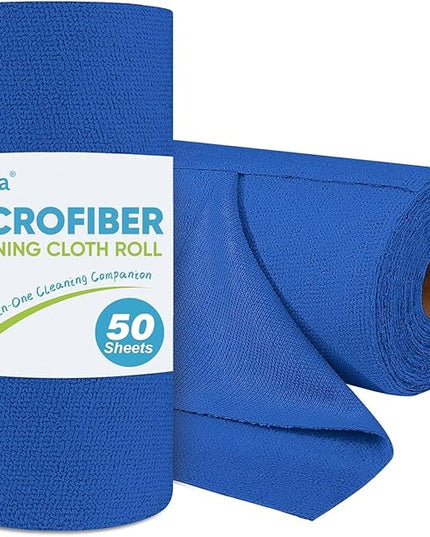 AIDEA Microfiber Cleaning Cloth Roll, 50PK, Reusable Paper Towels Tear Away Cloth, Microfiber Towels Washable Shop Rags, Lint Free Cleaning Rags for House, Kitchen, Window, 11.5"×11.5", Dark Blue