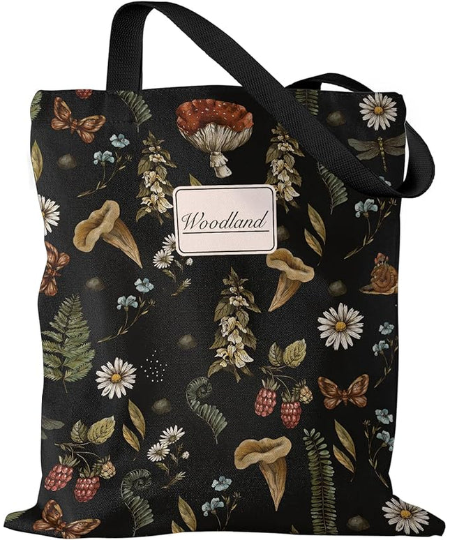 Aesthetic Canvas Tote Bag for Women - Sturdy Cloth Cotton Totes Bag with Pattern Shoulder Bag