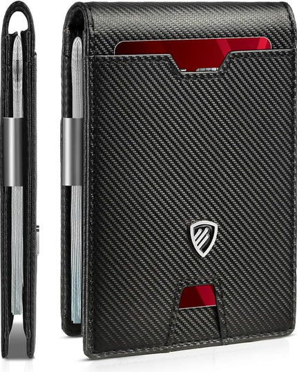 RUNBOX Mens Slim Wallet with Money Clip RFID Blocking Bifold Credit Card Holder for Men with Gift Box