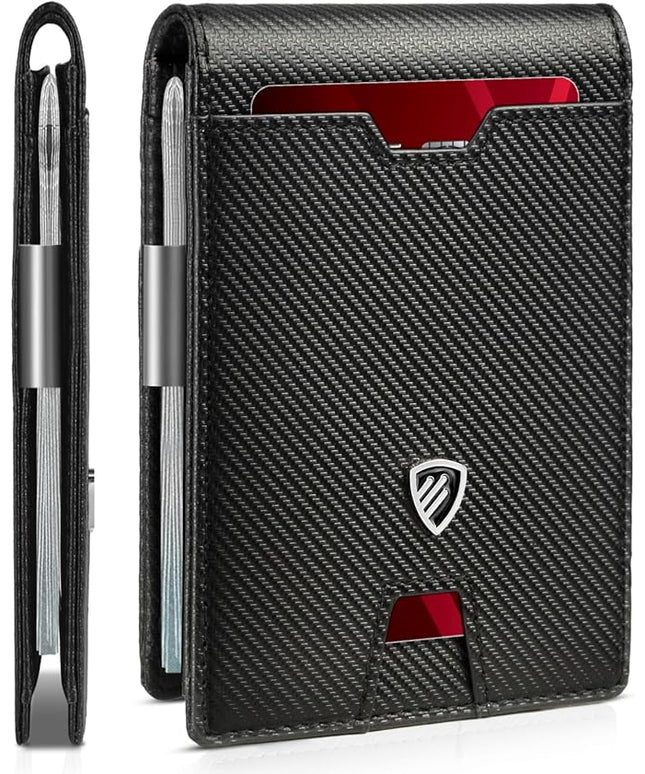 RUNBOX Mens Slim Wallet with Money Clip RFID Blocking Bifold Credit Card Holder for Men with Gift Box
