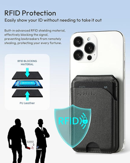 Magnetic Wallet for iPhone, Compatible with MagSafe Adjustable Stand Wallet, RIFD Blocking Leather Magnetic Card Holder for iPhone 17/16/15/14/13/12 Series, Not for iPhone 13/12 Mini(Black)