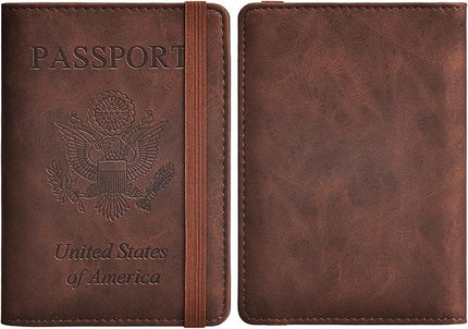 HerriaT Passport and Vaccine Card Holder Combo,Cover Case with CDC Vaccination Card Slot, Leather Travel Documents Organizer Protector, with RFID Blocking, for Women and Men