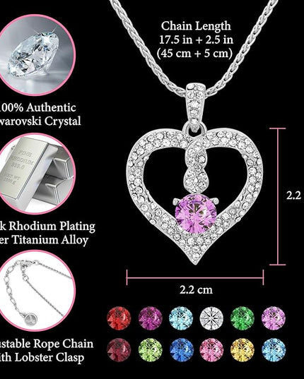 TRYNDI Birthstone Necklace for Women - Infinity 12 Months Birthstone Necklace, Christmas Gifts for Wife, Daughter, Girlfriend, Mom - Mother’s Day, Valentine’s, Anniversary, Birthday Gift for Her