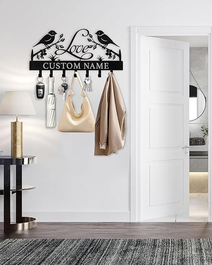 Personalized Key Holder for Wall, Bird Key Holder Wall Mount Customized, Metal Key Organizer Wall Decorative, Wedding Housewarming Gift, Key Rack Holder Wall Mount for Kitchen, Hallway, Doorway